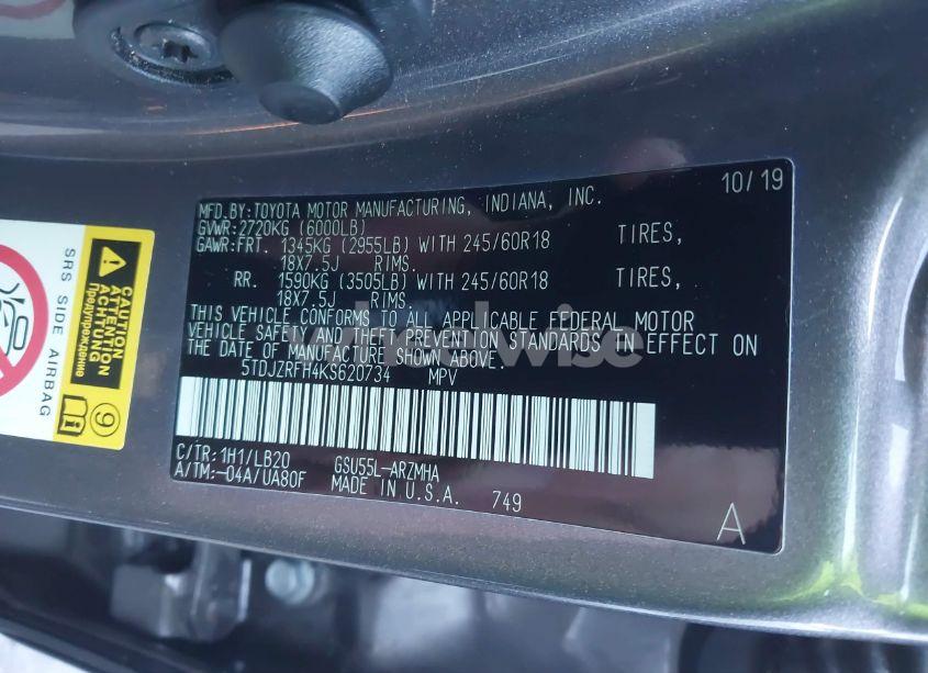 Photo 9 of 2019 Toyota Highlander XLE (VIN 5TDJZRFH4KS620734)