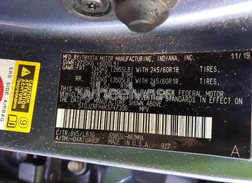 Photo 9 of 2019 Toyota Highlander XLE (VIN 5TDJZRFH4KS747306)