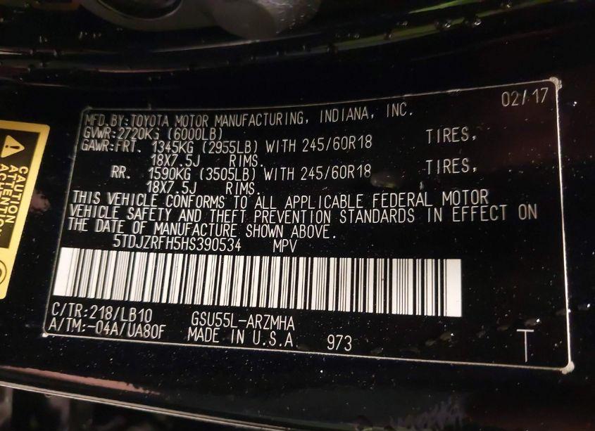 Photo 9 of 2017 Toyota Highlander XLE (VIN 5TDJZRFH5HS390534)