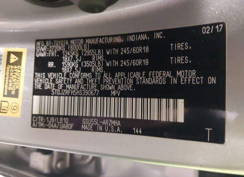 Photo 9 of 2017 Toyota Highlander XLE (VIN 5TDJZRFH5HS390677)