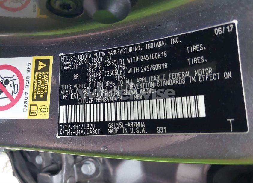 Photo 9 of 2017 Toyota Highlander XLE (VIN 5TDJZRFH5HS440414)