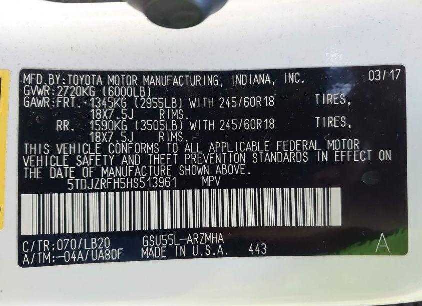 Photo 9 of 2017 Toyota Highlander XLE (VIN 5TDJZRFH5HS513961)