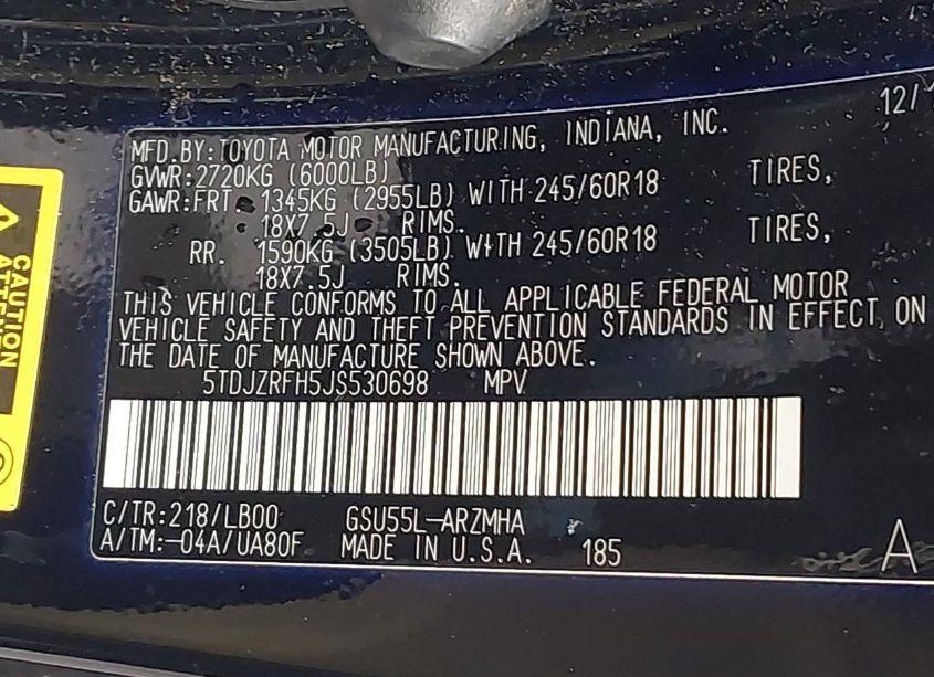 Photo 9 of 2018 Toyota Highlander XLE (VIN 5TDJZRFH5JS530698)