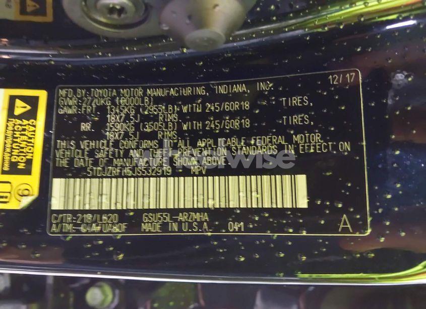 Photo 9 of 2018 Toyota Highlander XLE (VIN 5TDJZRFH5JS532919)