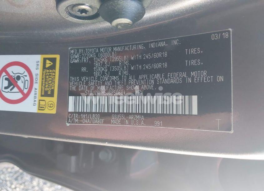 Photo 9 of 2018 Toyota Highlander XLE (VIN 5TDJZRFH5JS850684)