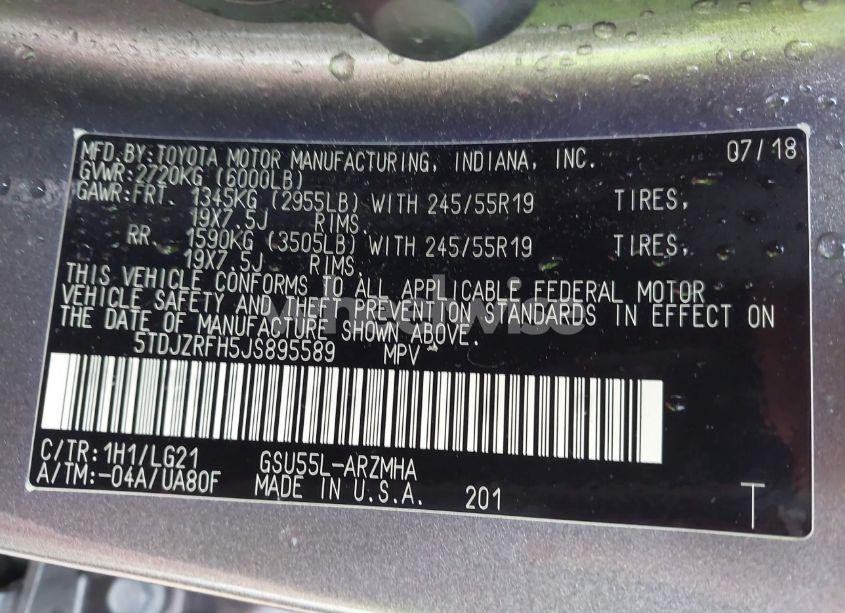 Photo 9 of 2018 Toyota Highlander SE (VIN 5TDJZRFH5JS895589)