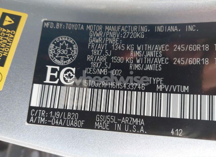 Photo 9 of 2017 Toyota Highlander XLE (VIN 5TDJZRFH6HS433746)