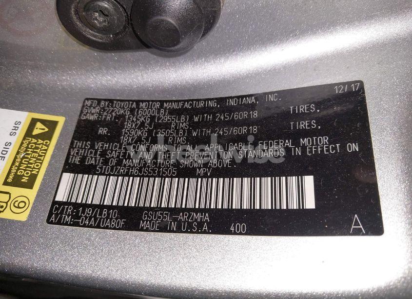 Photo 9 of 2018 Toyota Highlander XLE (VIN 5TDJZRFH6JS531505)