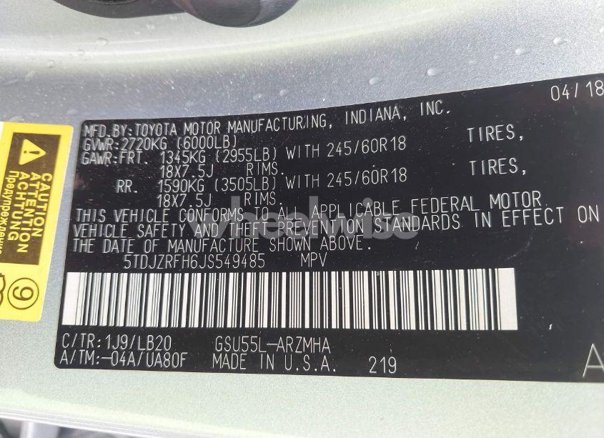 Photo 9 of 2018 Toyota Highlander XLE (VIN 5TDJZRFH6JS549485)