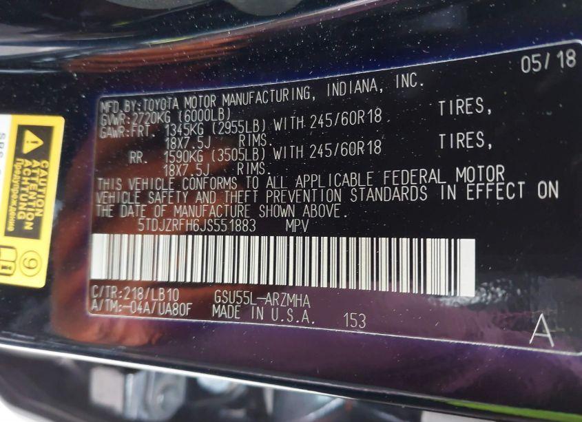 Photo 9 of 2018 Toyota Highlander XLE (VIN 5TDJZRFH6JS551883)