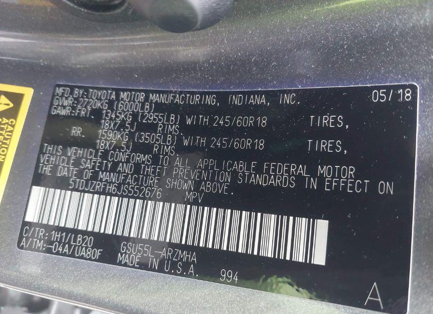 Photo 9 of 2018 Toyota Highlander XLE (VIN 5TDJZRFH6JS552676)