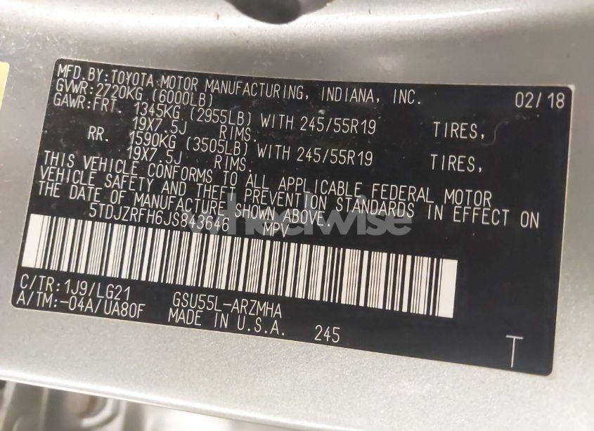 Photo 9 of 2018 Toyota Highlander SE (VIN 5TDJZRFH6JS843646)