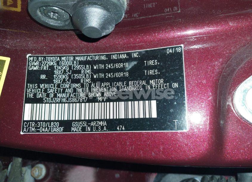 Photo 9 of 2018 Toyota Highlander XLE (VIN 5TDJZRFH6JS867817)