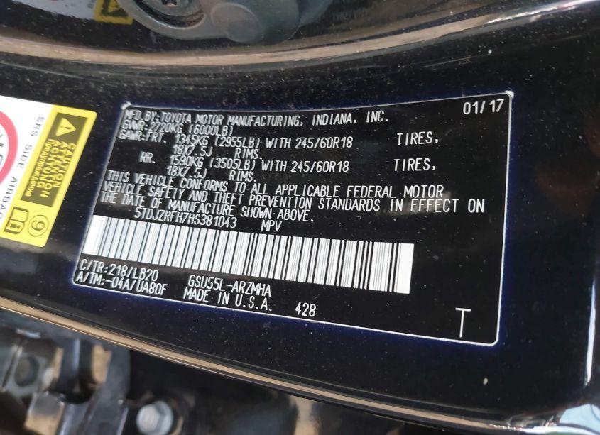 Photo 9 of 2017 Toyota Highlander XLE (VIN 5TDJZRFH7HS381043)