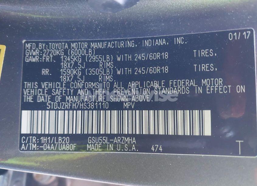 Photo 9 of 2017 Toyota Highlander XLE (VIN 5TDJZRFH7HS381110)