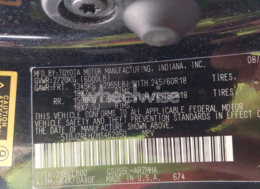 Photo 9 of 2017 Toyota Highlander XLE (VIN 5TDJZRFH7HS462950)