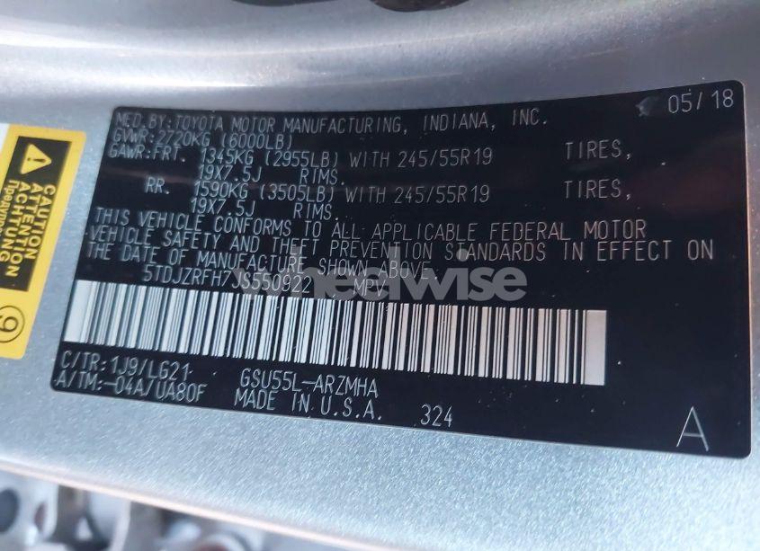 Photo 9 of 2018 Toyota Highlander SE (VIN 5TDJZRFH7JS550922)