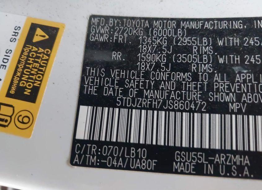 Photo 9 of 2018 Toyota Highlander XLE (VIN 5TDJZRFH7JS860472)