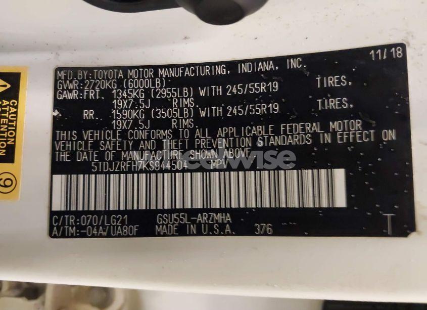 Photo 9 of 2019 Toyota Highlander SE/XLE (VIN 5TDJZRFH7KS944504)