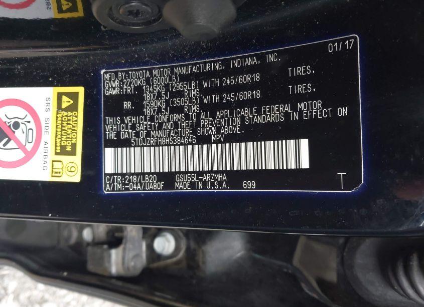 Photo 9 of 2017 Toyota Highlander XLE (VIN 5TDJZRFH8HS384646)