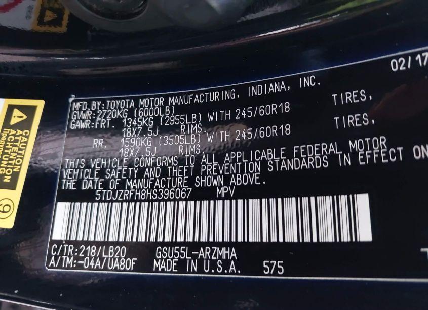 Photo 9 of 2017 Toyota Highlander XLE (VIN 5TDJZRFH8HS396067)