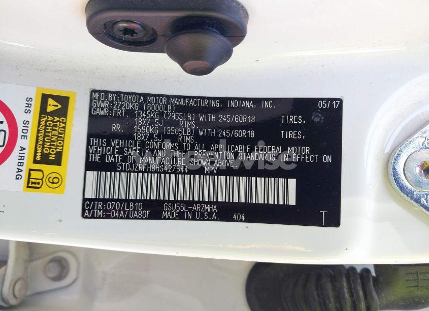 Photo 9 of 2017 Toyota Highlander XLE (VIN 5TDJZRFH8HS427544)