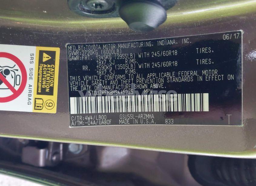 Photo 9 of 2017 Toyota Highlander XLE (VIN 5TDJZRFH8HS445235)