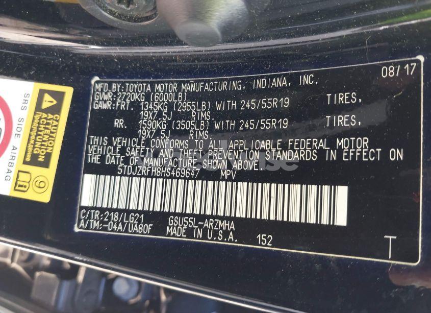 Photo 9 of 2017 Toyota Highlander SE (VIN 5TDJZRFH8HS469647)