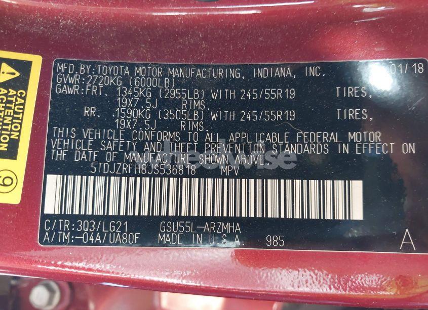 Photo 9 of 2018 Toyota Highlander SE (VIN 5TDJZRFH8JS536818)