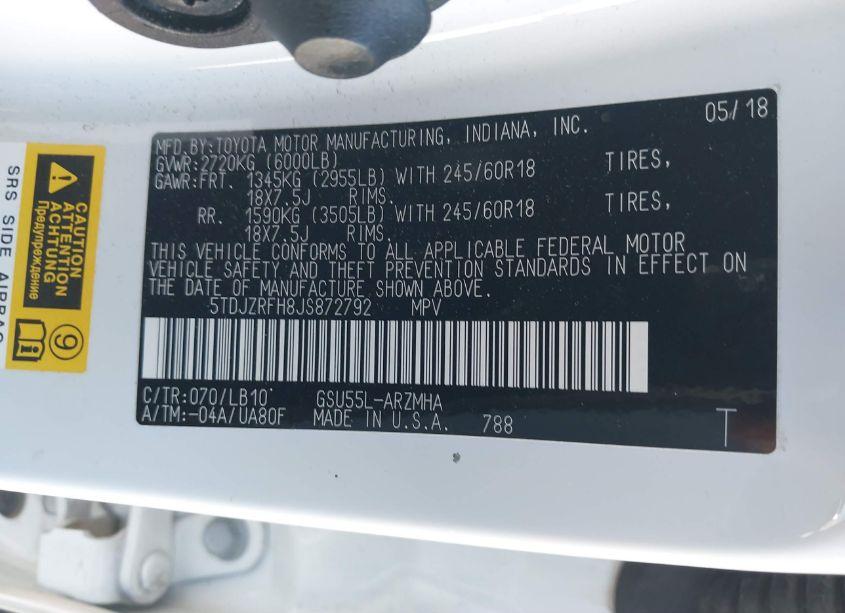 Photo 9 of 2018 Toyota Highlander XLE (VIN 5TDJZRFH8JS872792)