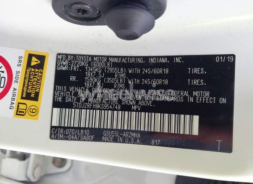 Photo 9 of 2019 Toyota Highlander XLE (VIN 5TDJZRFH8KS954748)