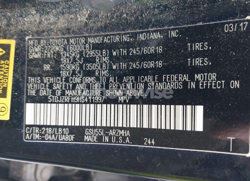 Photo 9 of 2017 Toyota Highlander XLE (VIN 5TDJZRFH9HS411997)