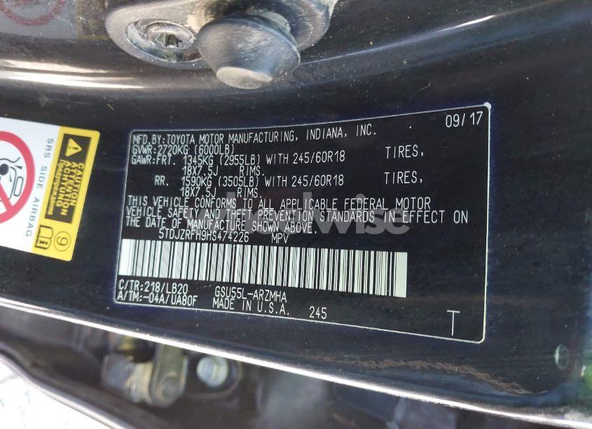 Photo 9 of 2017 Toyota Highlander XLE (VIN 5TDJZRFH9HS474226)