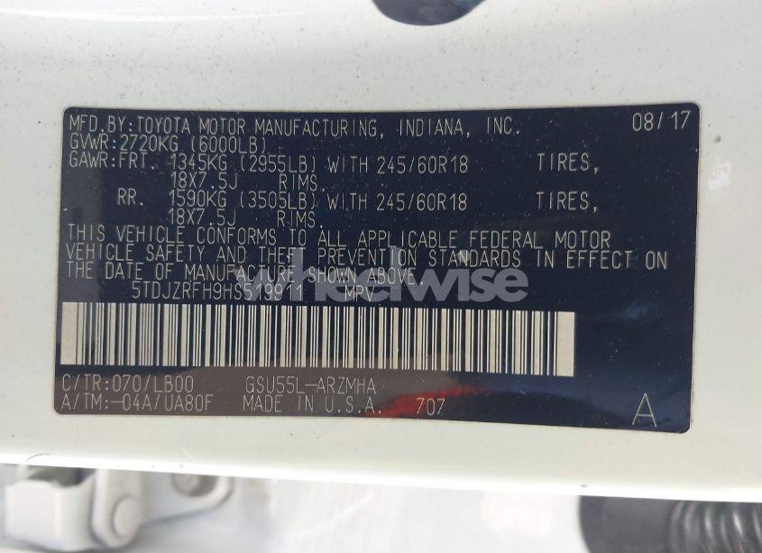 Photo 9 of 2017 Toyota Highlander XLE (VIN 5TDJZRFH9HS519911)