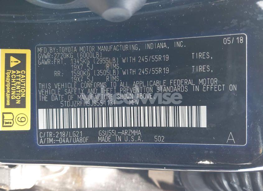 Photo 9 of 2018 Toyota Highlander SE (VIN 5TDJZRFH9JS551134)