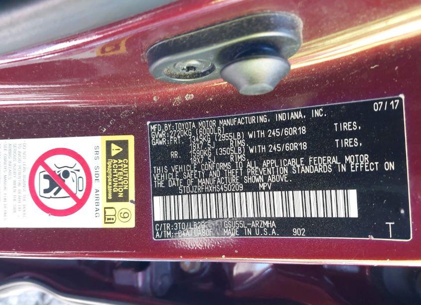 Photo 9 of 2017 Toyota Highlander XLE (VIN 5TDJZRFHXHS450209)