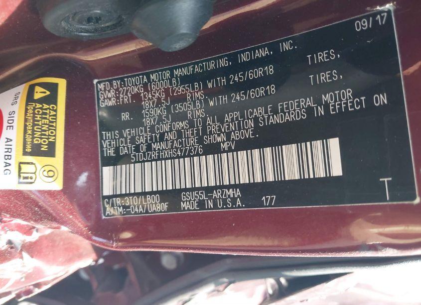 Photo 9 of 2017 Toyota Highlander XLE (VIN 5TDJZRFHXHS477376)