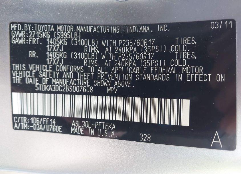 Photo 9 of 2011 Toyota Sienna (VIN 5TDKA3DC2BS007608)