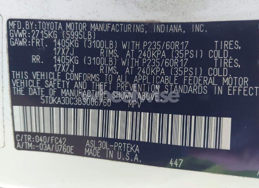 Photo 9 of 2011 Toyota Sienna LE (VIN 5TDKA3DC3BS006760)