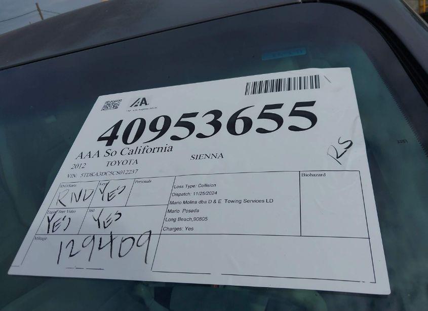 Photo 18 of 2012 Toyota Sienna BASE 7 PASSENGER (VIN 5TDKA3DC5CS012237)