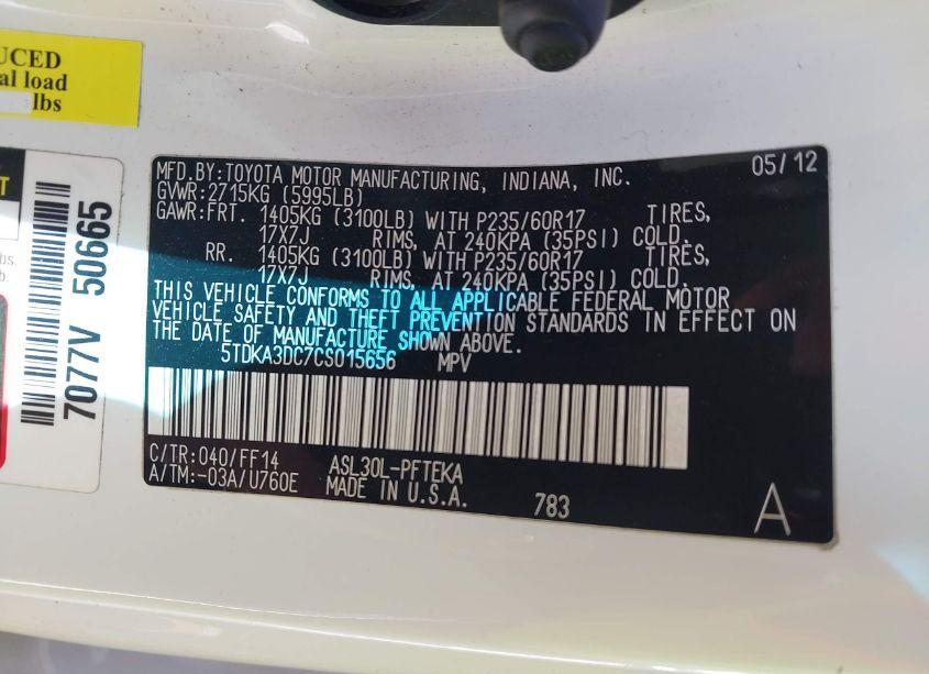 Photo 9 of 2012 Toyota Sienna BASE 7 PASSENGER (VIN 5TDKA3DC7CS015656)