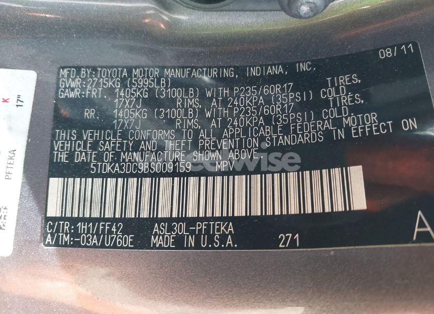 Photo 9 of 2011 Toyota Sienna (VIN 5TDKA3DC9BS009159)