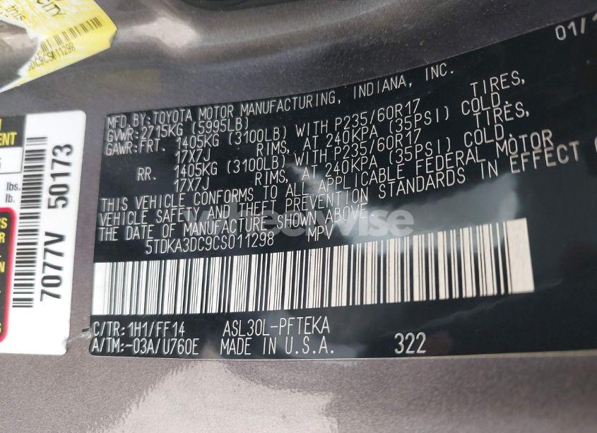 Photo 9 of 2012 Toyota Sienna BASE 7 PASSENGER (VIN 5TDKA3DC9CS011298)