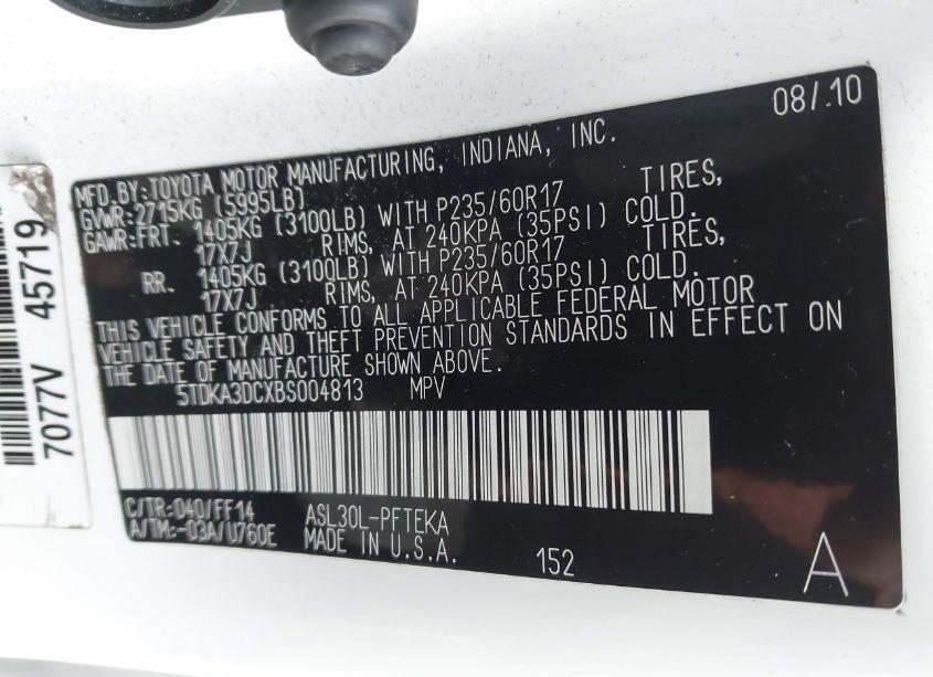 Photo 9 of 2011 Toyota Sienna (VIN 5TDKA3DCXBS004813)