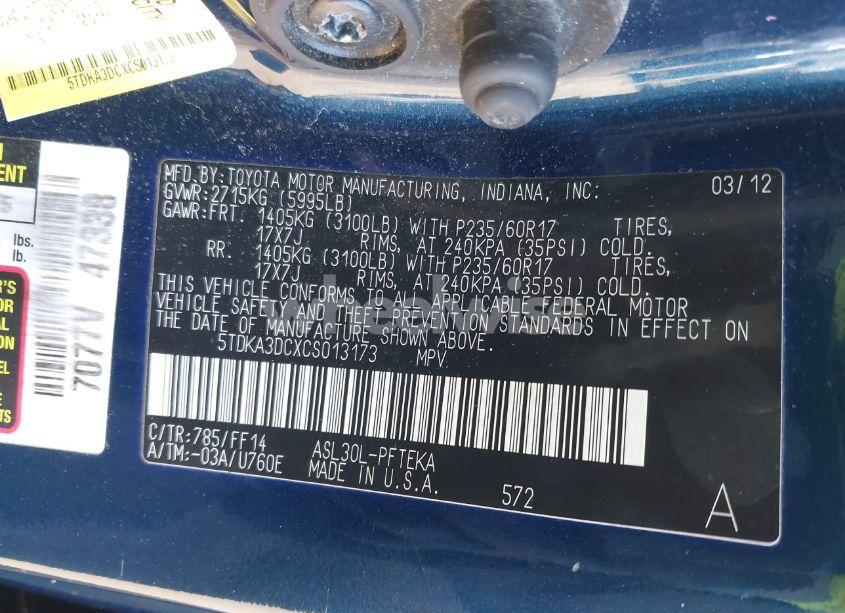 Photo 9 of 2012 Toyota Sienna BASE 7 PASSENGER (VIN 5TDKA3DCXCS013173)