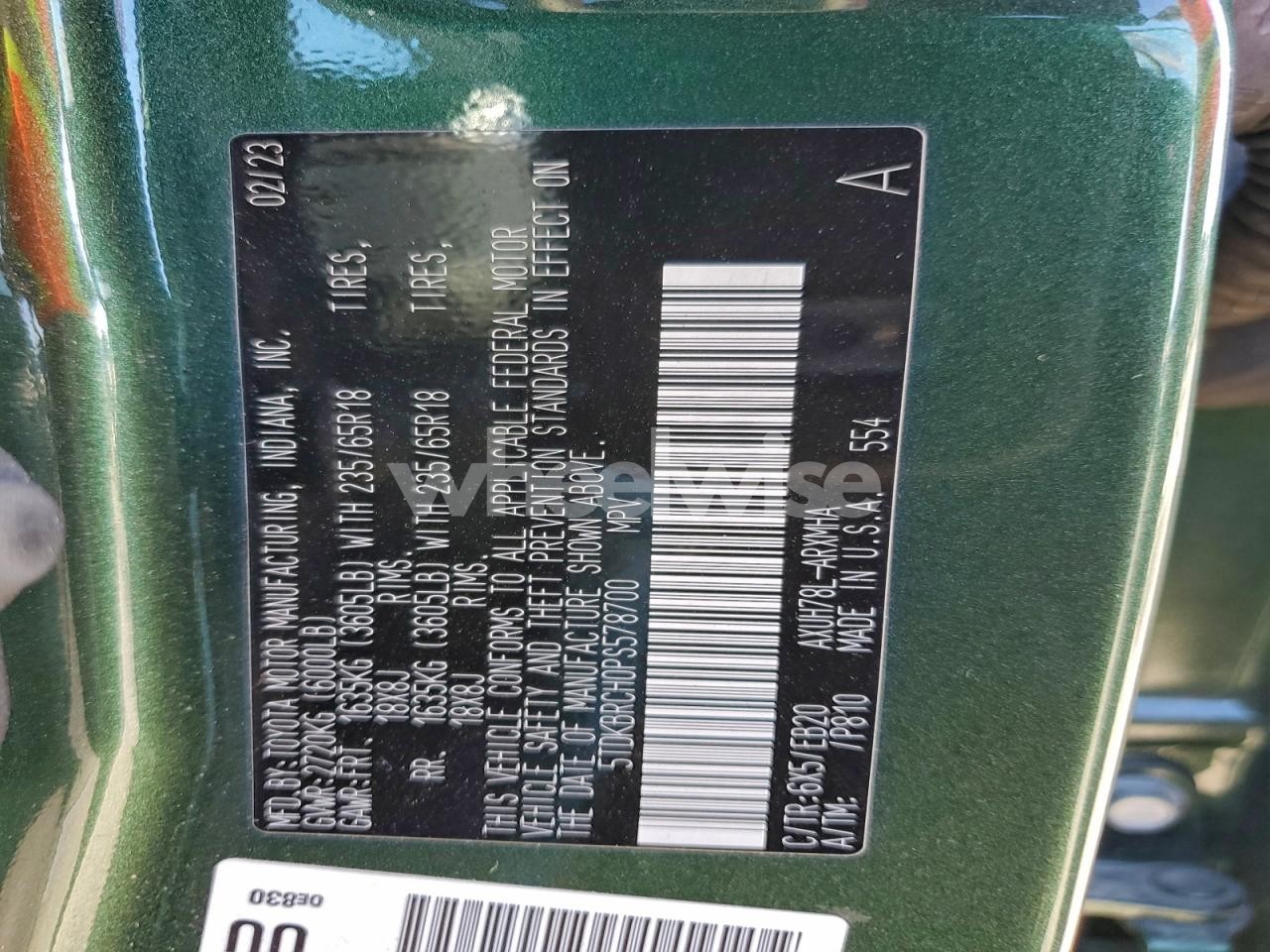 Photo 13 of 2023 TOYOTA HIGHLANDER HYBRID XLE (VIN 5TDKBRCH0PS578700)