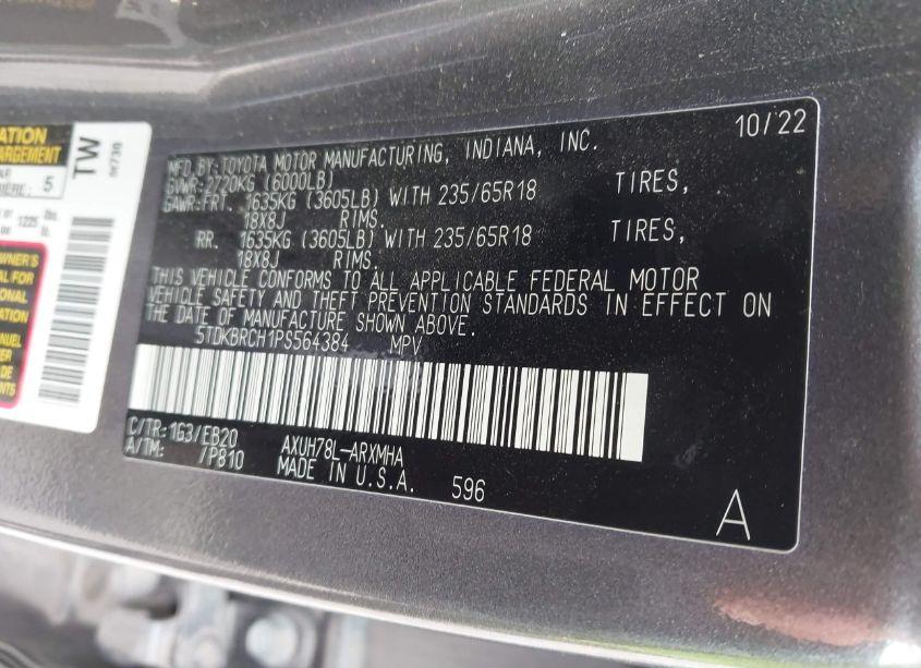 Photo 9 of 2023 Toyota Highlander HYBRID XLE (VIN 5TDKBRCH1PS564384)