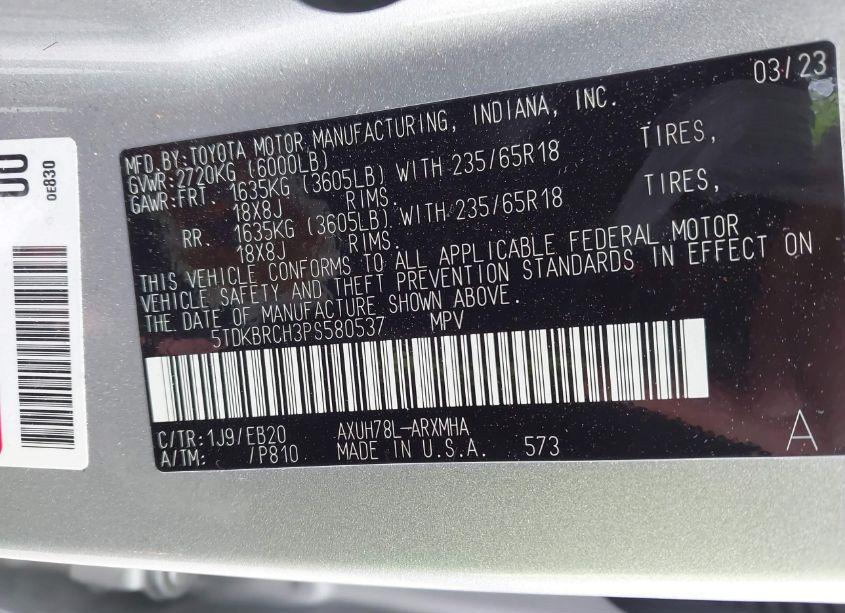 Photo 9 of 2023 Toyota Highlander HYBRID XLE (VIN 5TDKBRCH3PS580537)