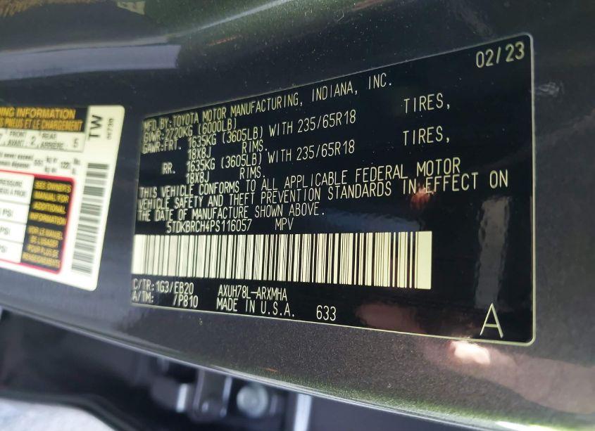 Photo 9 of 2023 Toyota Highlander HYBRID XLE (VIN 5TDKBRCH4PS116057)