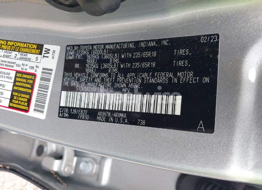 Photo 9 of 2023 Toyota Highlander HYBRID XLE (VIN 5TDKBRCH9PS574810)